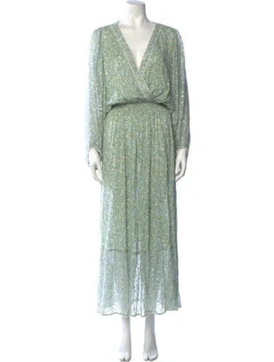 Pre-owned Sunday Saint-tropez Floral Print Long Dress In Green/metallic