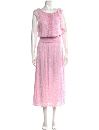 Pre-owned Sunday Saint-tropez Floral Print Long Dress In Pink