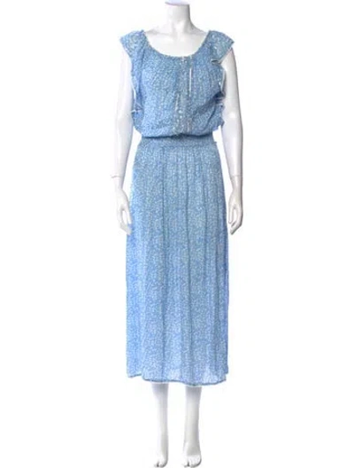 Pre-owned Sunday Saint-tropez Floral Print Midi Length Dress In Blue