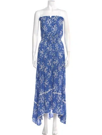 Pre-owned Sunday Saint-tropez Floral Print Midi Length Dress In Blue