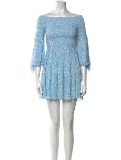 Pre-owned Sunday Saint-tropez Floral Print Mini Dress In Blue