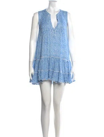 Pre-owned Sunday Saint-tropez Floral Print Mini Dress In Blue