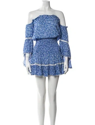 Pre-owned Sunday Saint-tropez Floral Print Mini Dress In Blue