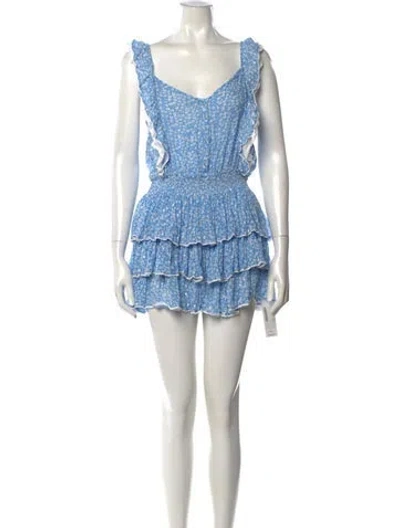 Pre-owned Sunday Saint-tropez Floral Print Mini Dress In Blue