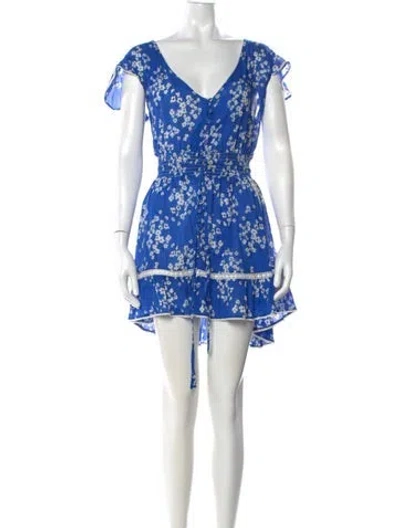 Pre-owned Sunday Saint-tropez Floral Print Mini Dress In Blue