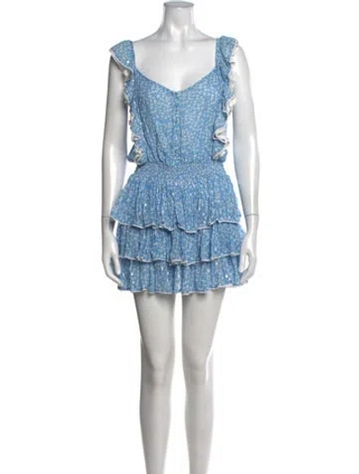 Pre-owned Sunday Saint-tropez Floral Print Mini Dress In Blue