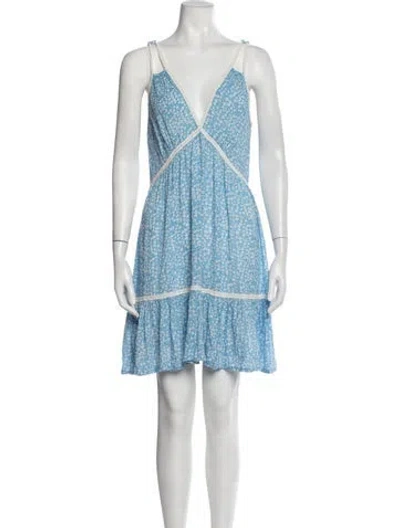 Pre-owned Sunday Saint-tropez Floral Print Mini Dress In Blue