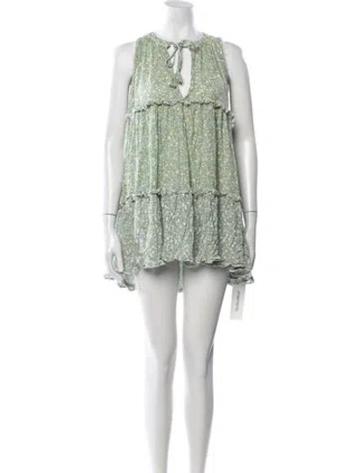 Pre-owned Sunday Saint-tropez Floral Print Mini Dress In Green