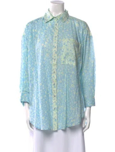 Pre-owned Sunday Saint-tropez Floral Print Mock Neck Sweater In Blue