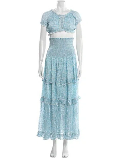 Pre-owned Sunday Saint-tropez Floral Print Ruffle Embellishment Skirt Set In Blue