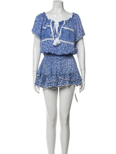 Pre-owned Sunday Saint-tropez Floral Print Ruffle Embellishment Skirt Set In Blue