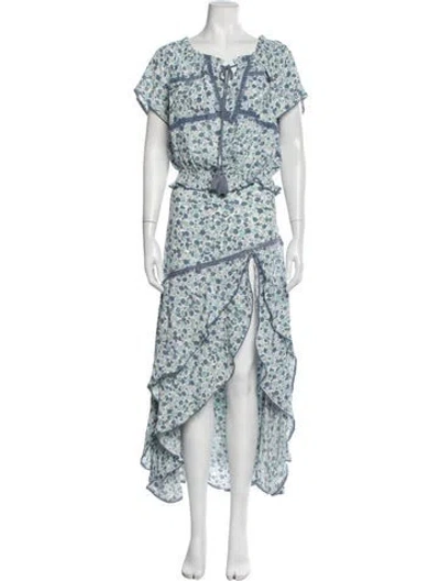 Pre-owned Sunday Saint-tropez Floral Print Ruffle Embellishment Skirt Set In White