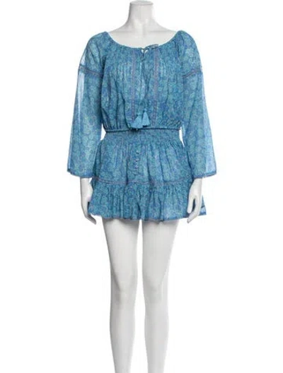 Pre-owned Sunday Saint-tropez Floral Print Tassel Accents Skirt Set In Blue