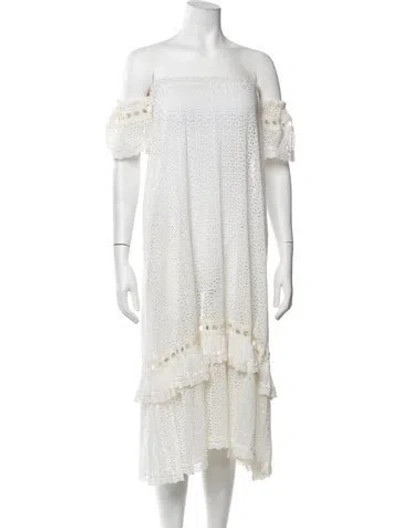 Pre-owned Sunday Saint-tropez Lace Pattern Midi Length Dress In Neutrals