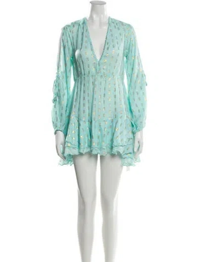 Pre-owned Sunday Saint-tropez Lace Pattern Mini Dress In Blue
