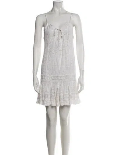 Pre-owned Sunday Saint-tropez Lace Pattern Mini Dress In White