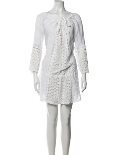 Pre-owned Sunday Saint-tropez Lace Pattern Mini Dress In White