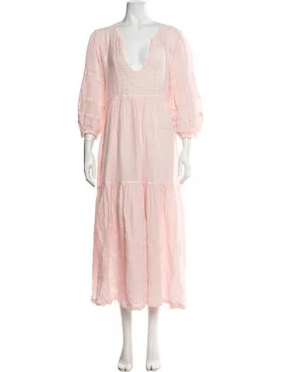 Pre-owned Sunday Saint-tropez Linen Long Dress In Pink