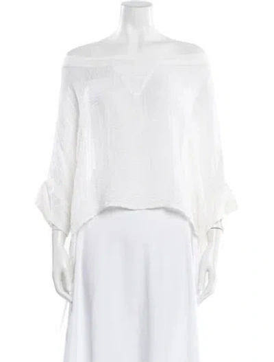 Pre-owned Sunday Saint-tropez Linen Off-the-shoulder Sweater In White