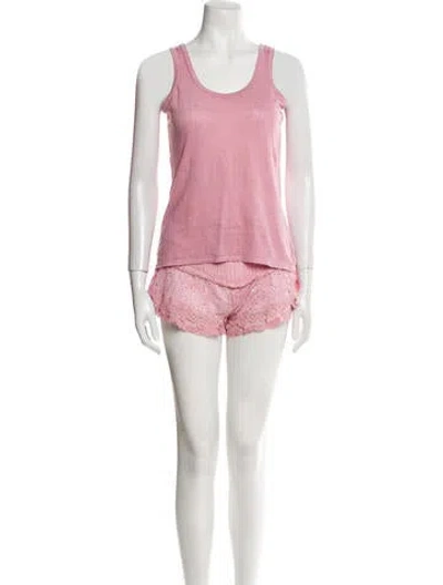 Pre-owned Sunday Saint-tropez Linen Ruffle Embellishment Skirt Set In Pink