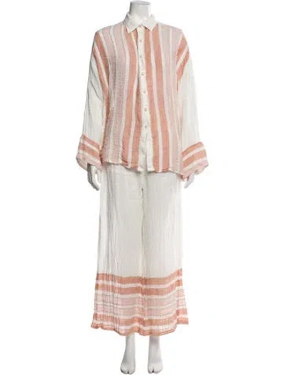 Pre-owned Sunday Saint-tropez Linen Striped Pant Set In White