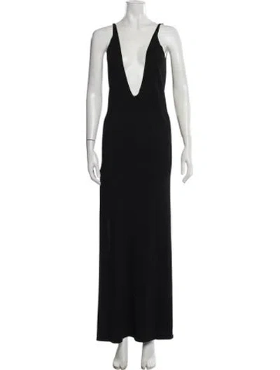 Pre-owned Sunday Saint-tropez Plunge Neckline Long Dress In Black