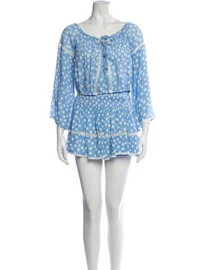 Pre-owned Sunday Saint-tropez Polka Dot Print Scalloped Accent Skirt Set In Blue