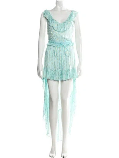 Pre-owned Sunday Saint-tropez Printed Long Dress In Blue