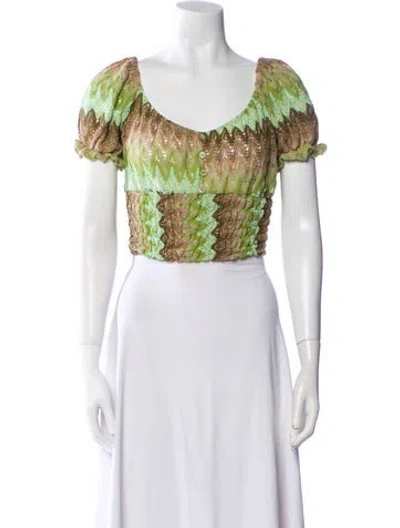 Pre-owned Sunday Saint-tropez Printed Scoop Neck Sweater In Green