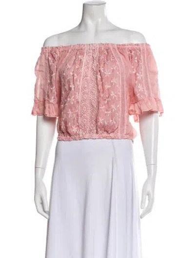 Pre-owned Sunday Saint-tropez Scoop Neck Short Sleeve Crop Top In Pink