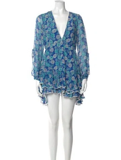 Pre-owned Sunday Saint-tropez Silk Mini Dress In Blue