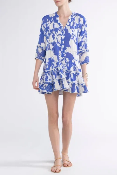 Sunday St Tropez Sunday St. Tropez Bella Ciao Cover-up Flower Mini Dress In Blue
