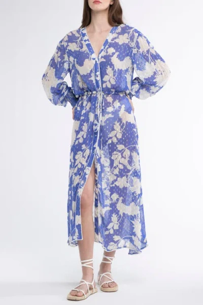 Sunday St Tropez Sunday St. Tropez Cabana Cover-up Flower Kaftan Dress In Blue