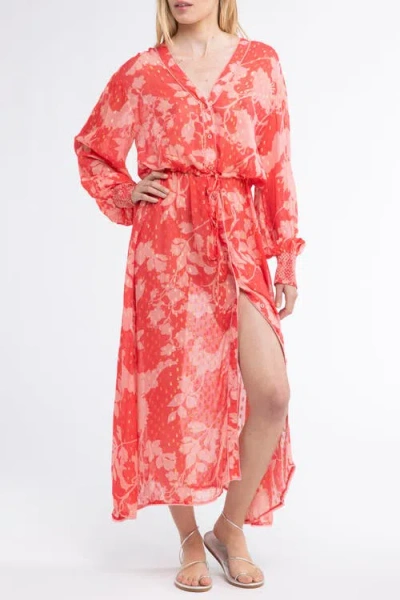 Sunday St Tropez Sunday St. Tropez Cabana Cover-up Flower Kaftan Dress In Pink
