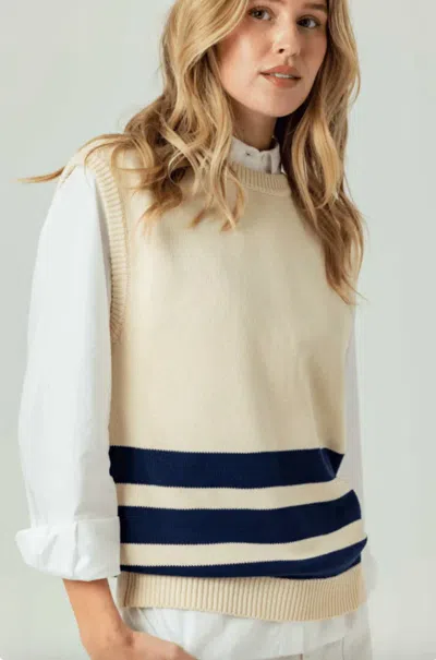 Sundays Albertine Crew Neck Sweater Vest In Cream, Navy Stripe In Neutral