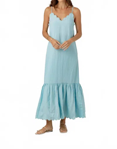 Sundays Amya Linen Blend Ruffle-hem Midi Dress In Blue