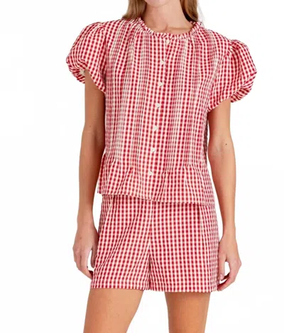 Sundays Arden Bubble Sleeves Top In Montauk Gingham In Red