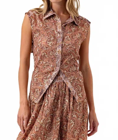 Sundays Arlyn Open Back Shirt In Floral Vine In Brown