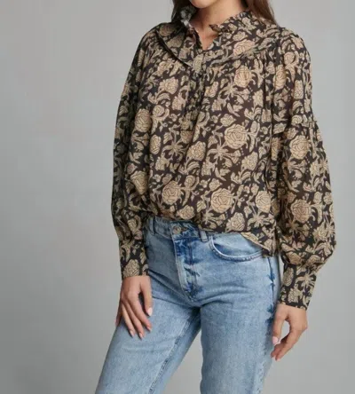Sundays Camelia Shirt In Black Floral In Brown