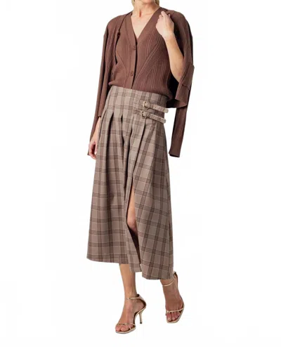 Sundays Casini Midi Skirt In Mocha Plaid In Brown