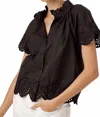 Sundays Corinne Ruffle Button Shirt In Black In Black