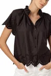 Sundays Corinne Ruffle Button Shirt In Black In Black