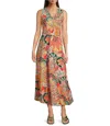 Sundays Easton Gilded Print V-neck Sleeveless Wrap Maxi Dress In Stained Glass Coral Gold In Multi