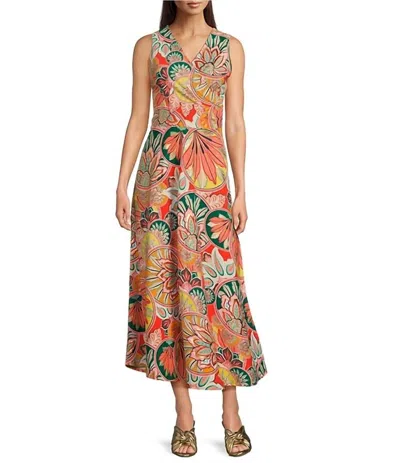 Sundays Easton Gilded Print V-neck Sleeveless Wrap Maxi Dress In Stained Glass Coral Gold In Multi