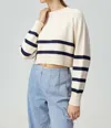 Shop Sundays Enid Boxy Crew Neck Sweater In Navy/cream
