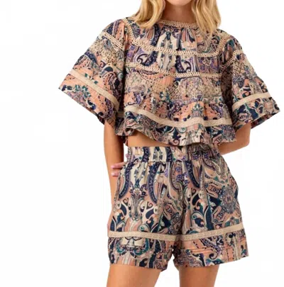 Sundays Essa Lace-trimmed Neckline Top In Spice Mosaic In Multi