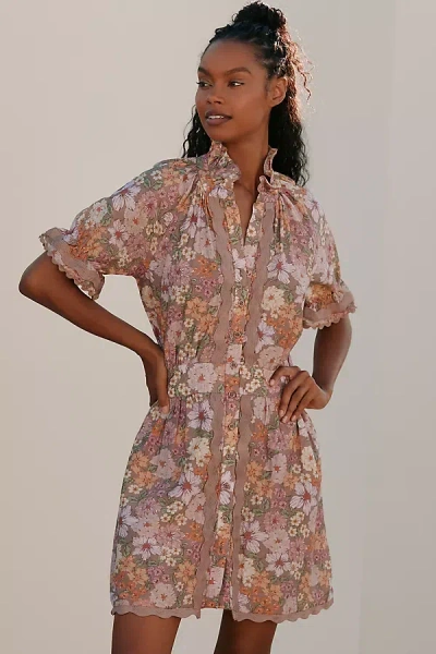 Sundays Evelyn Short-sleeve Floral Mini Shirtdress In Pink
