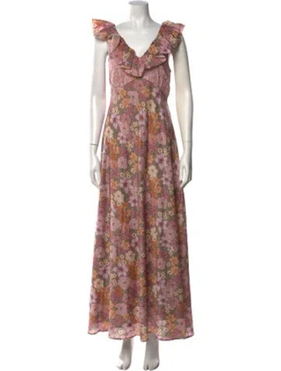Pre-owned Sundays Floral Print Long Dress W/ Tags In Pink