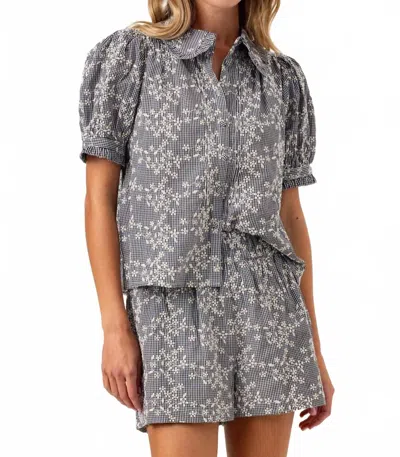 Sundays Flore Lotus Shirt In Floral Embroide In Gray