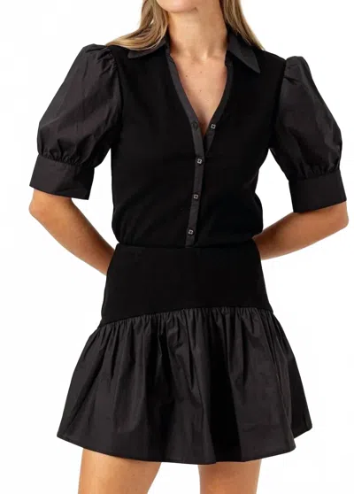 Sundays Hale Mixed Media Top In Black